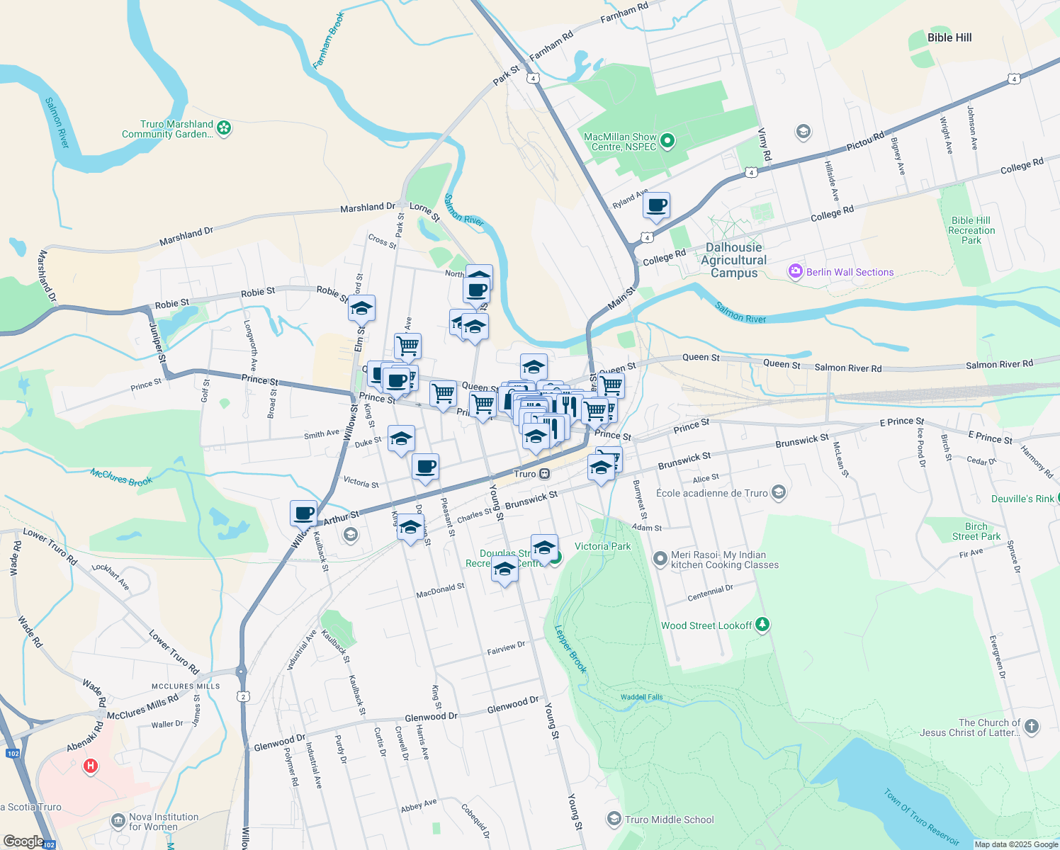 map of restaurants, bars, coffee shops, grocery stores, and more near 10 Inglis Pl in Truro