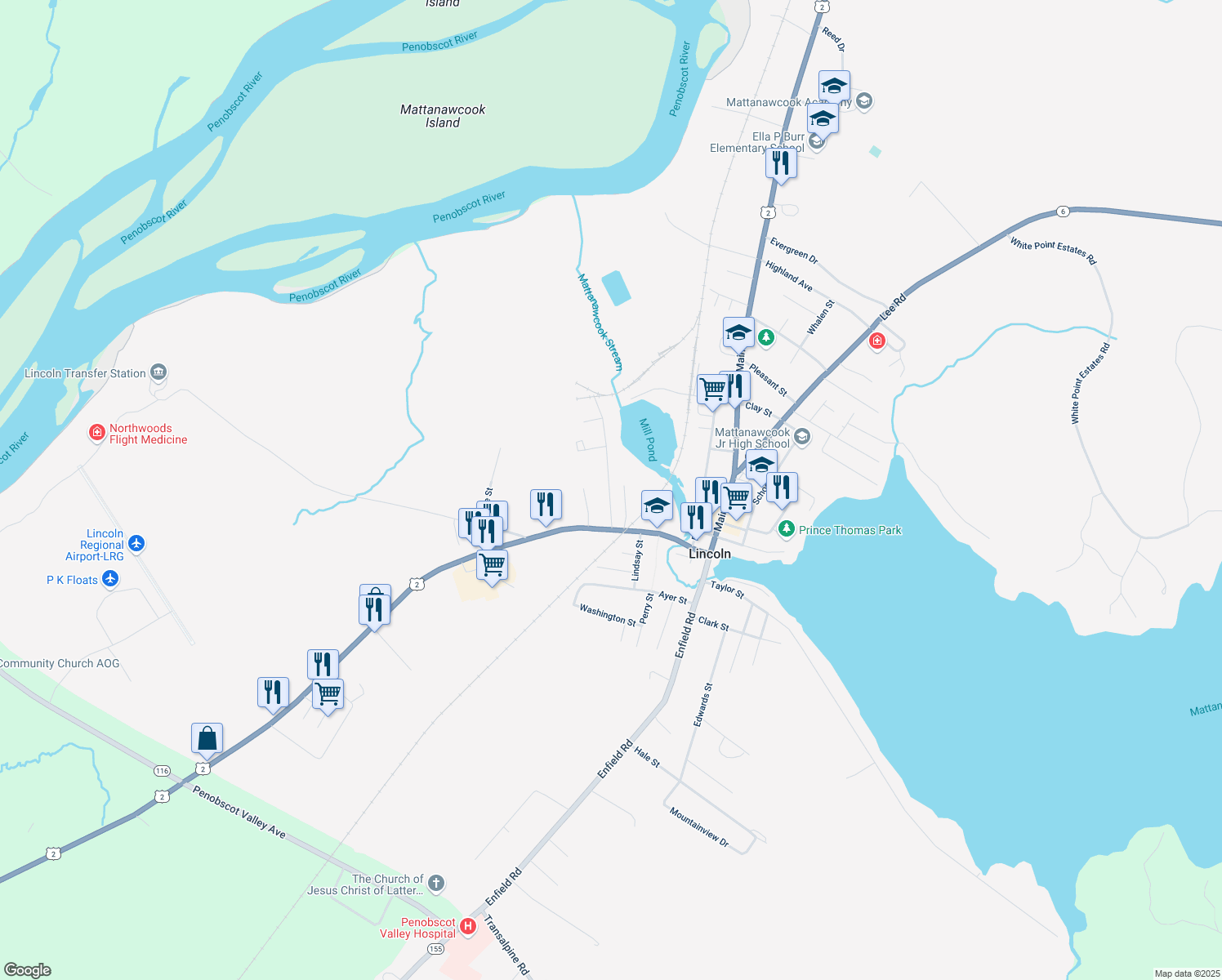 map of restaurants, bars, coffee shops, grocery stores, and more near 8 Katadin Avenue in Lincoln