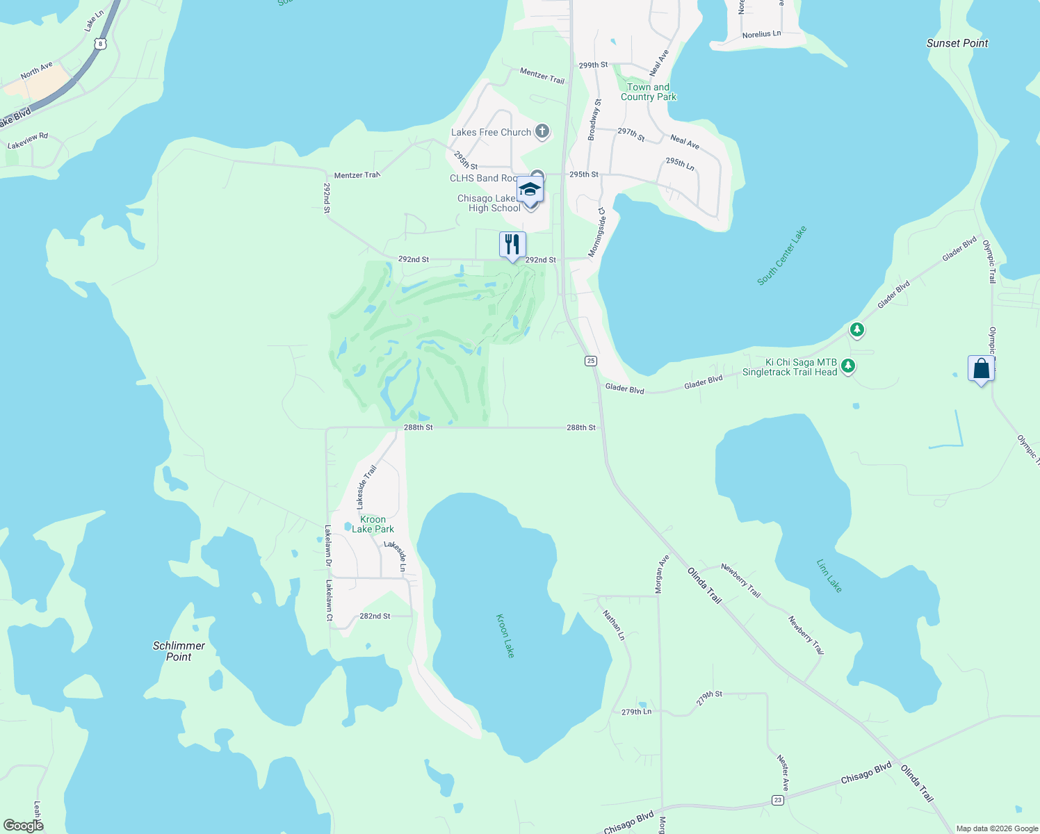 map of restaurants, bars, coffee shops, grocery stores, and more near 28809 Mindy Court in Lindstrom