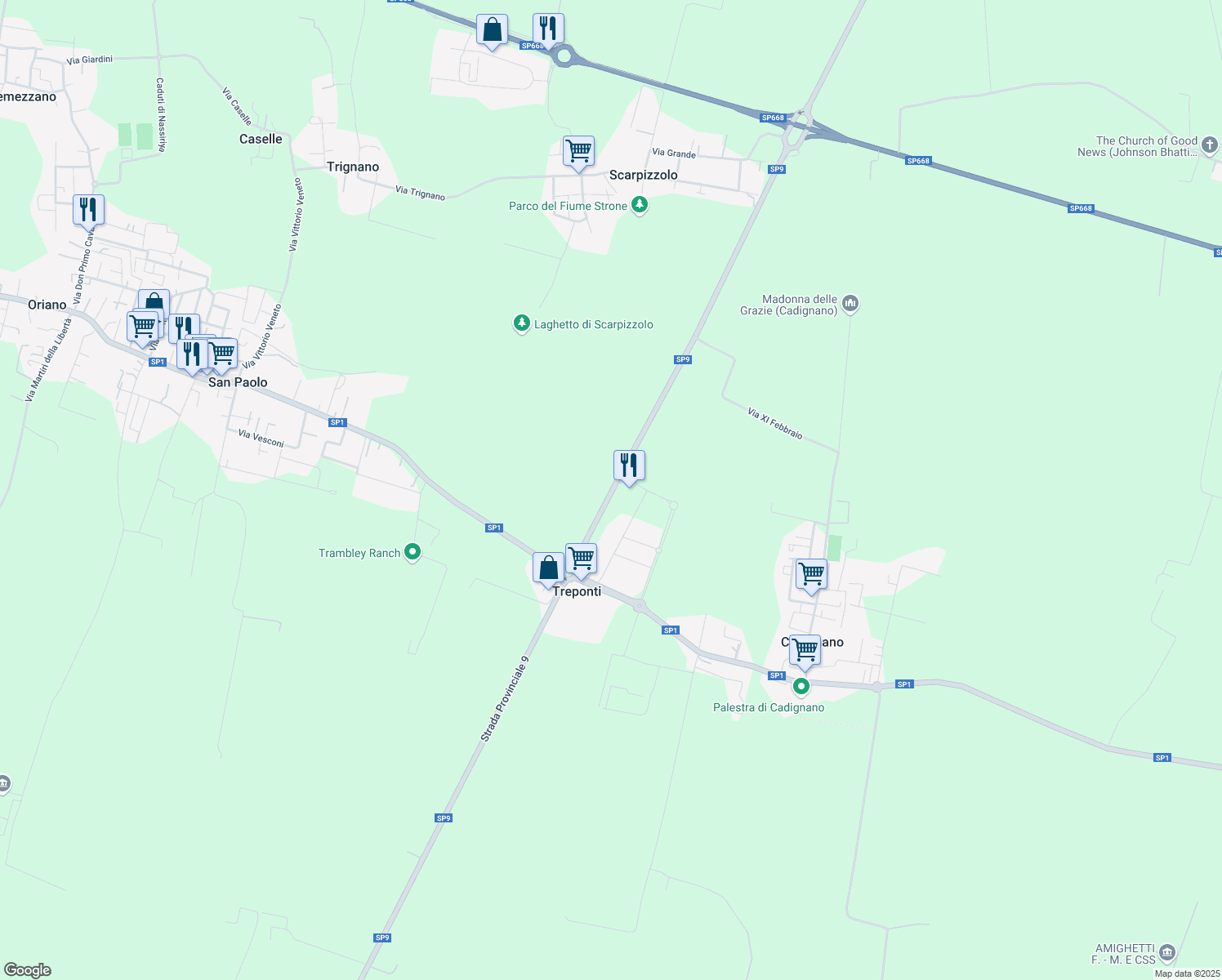 map of restaurants, bars, coffee shops, grocery stores, and more near 2 Via delle Robinie in Treponti