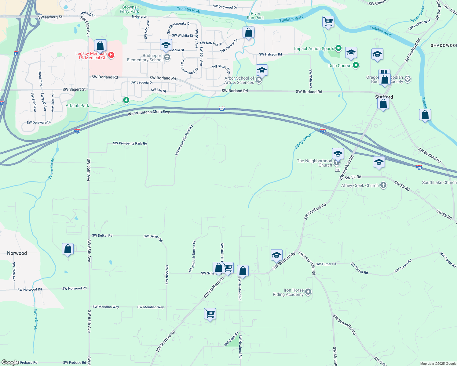 map of restaurants, bars, coffee shops, grocery stores, and more near 4585 Southwest Trail Road in Tualatin