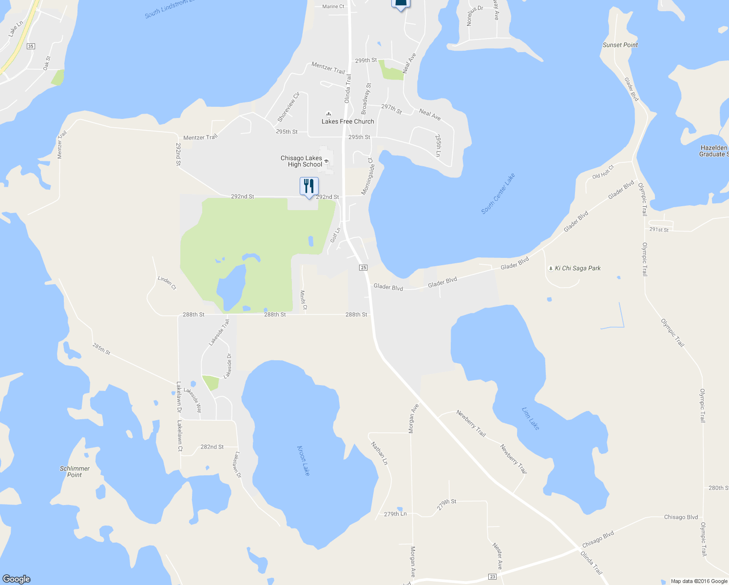 map of restaurants, bars, coffee shops, grocery stores, and more near 13118 289th Court in Lindstrom