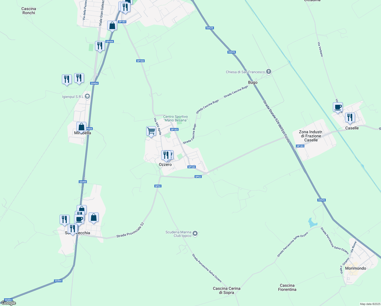 map of restaurants, bars, coffee shops, grocery stores, and more near in Ozzero