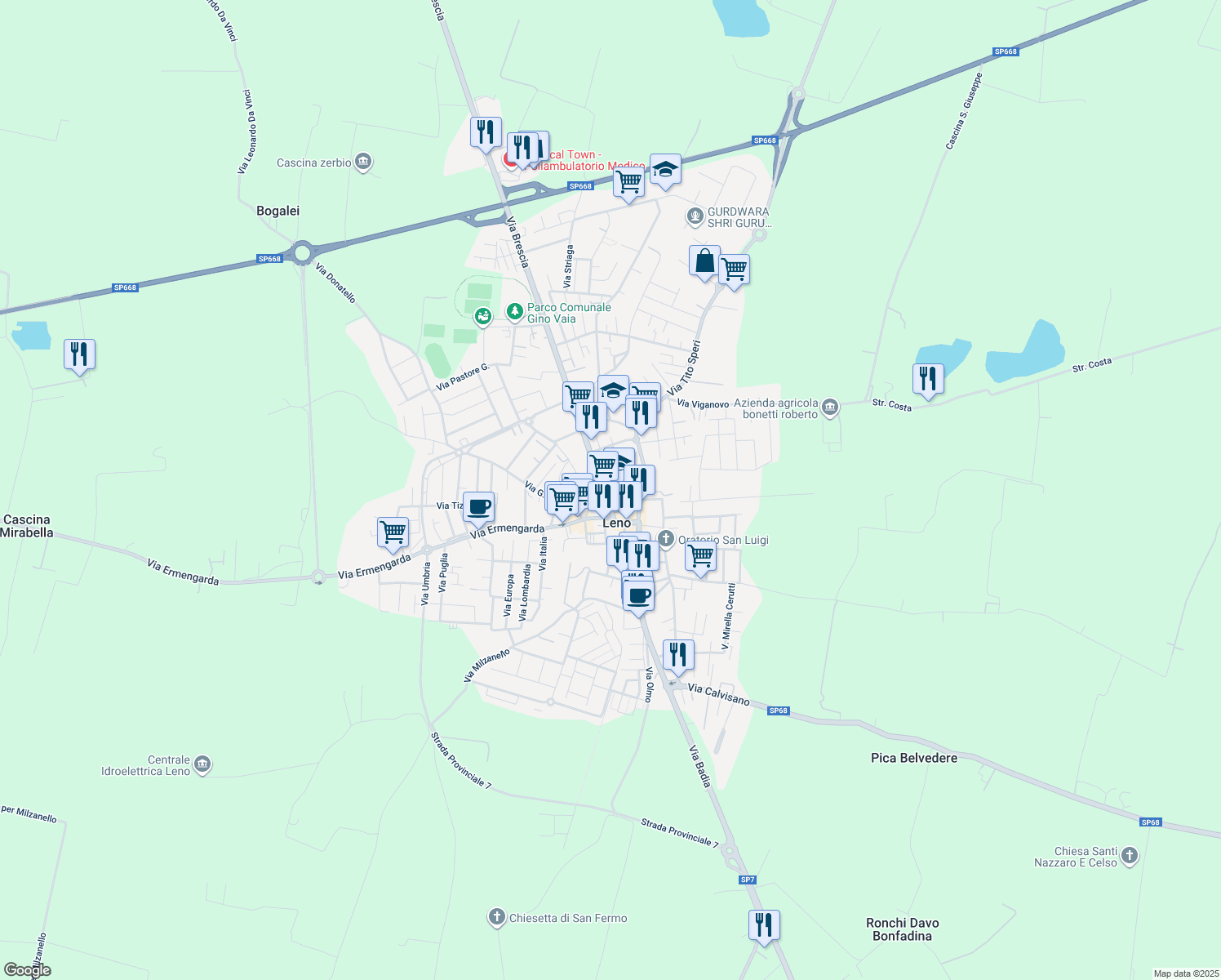 map of restaurants, bars, coffee shops, grocery stores, and more near in Leno