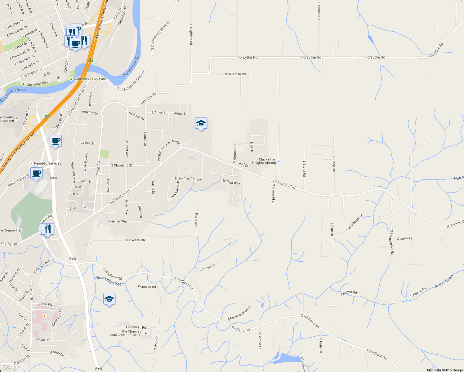 map of restaurants, bars, coffee shops, grocery stores, and more near 16377 Willamette Valley Dr in Oregon City