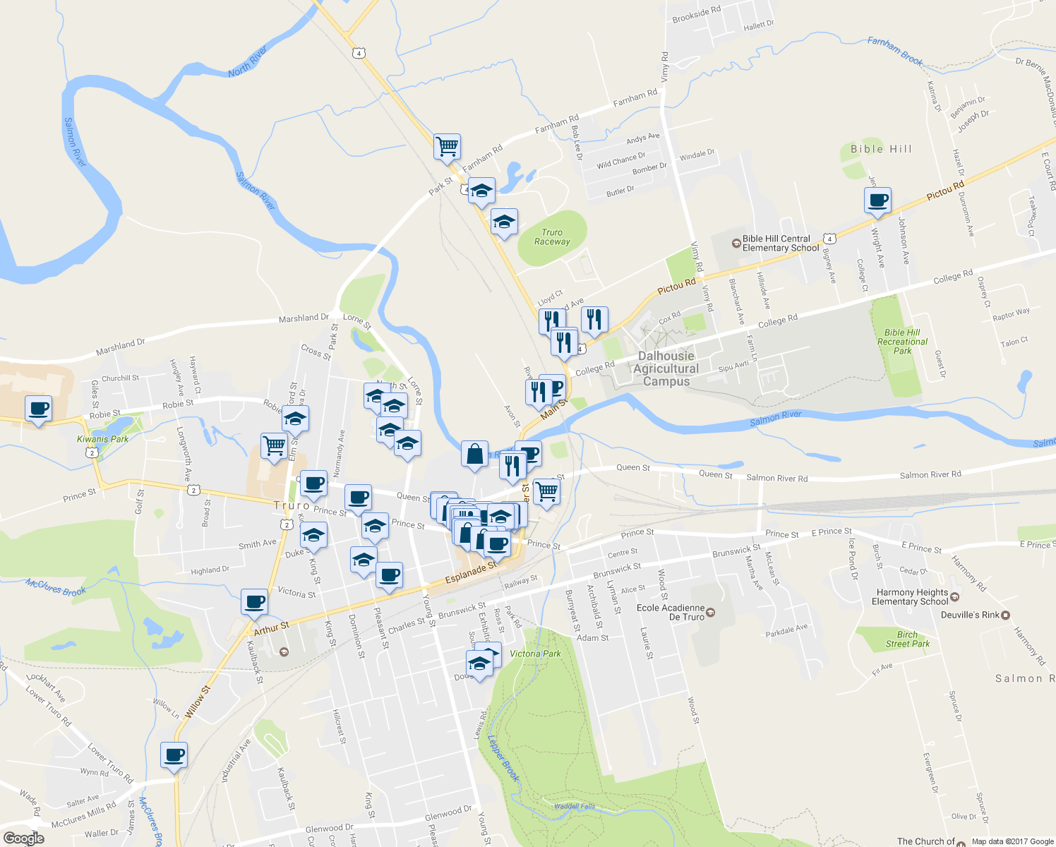 map of restaurants, bars, coffee shops, grocery stores, and more near 21 Main Street in Truro