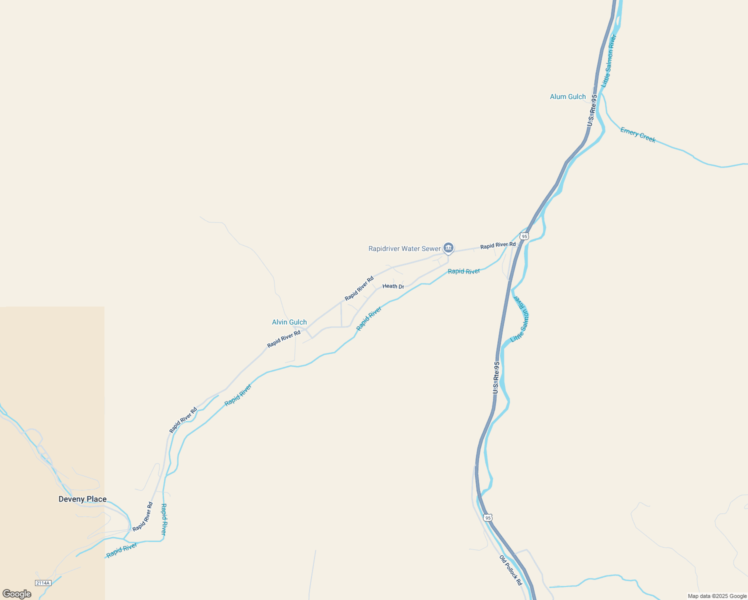 map of restaurants, bars, coffee shops, grocery stores, and more near 45 Heath Drive in Riggins