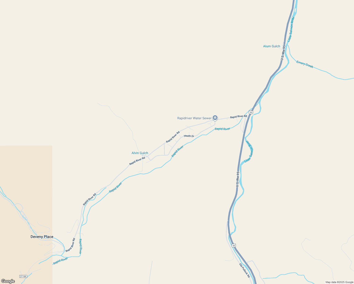map of restaurants, bars, coffee shops, grocery stores, and more near 45 Heath Drive in Riggins