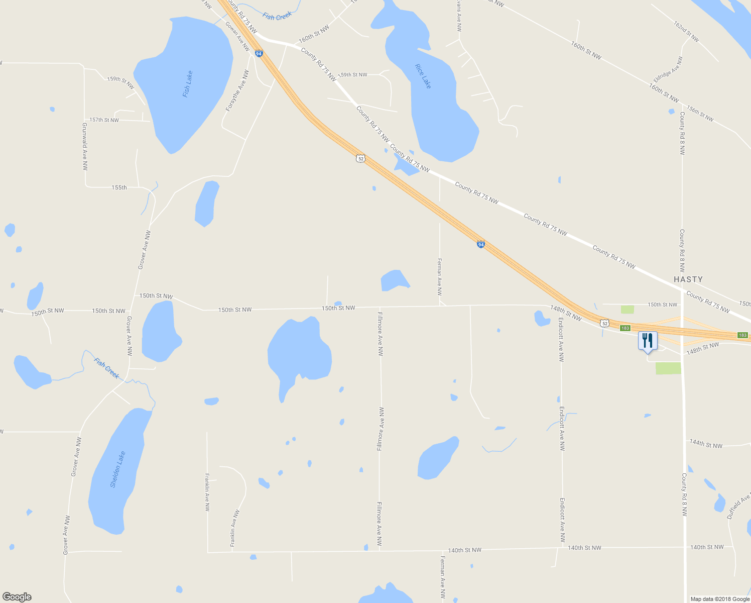 map of restaurants, bars, coffee shops, grocery stores, and more near 5268 150th Street Northwest in Clearwater