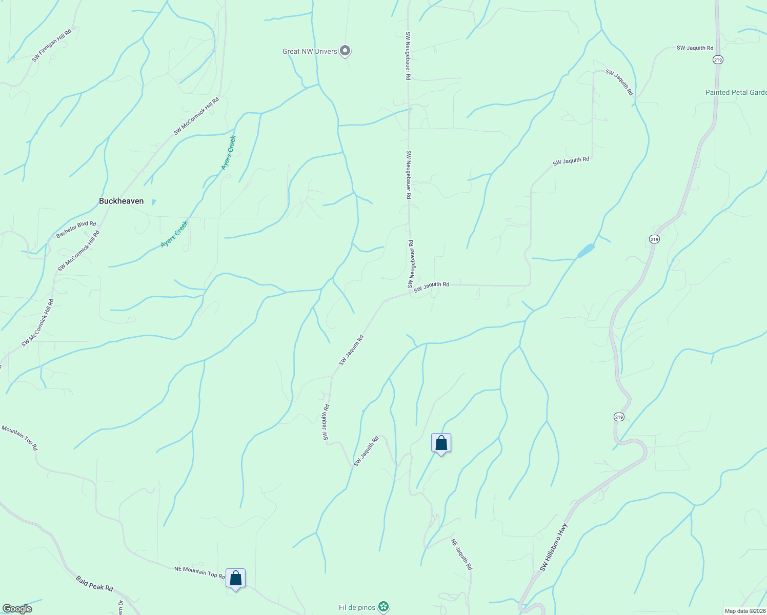 map of restaurants, bars, coffee shops, grocery stores, and more near 21258-21298 Southwest Jaquith Road in Hillsboro