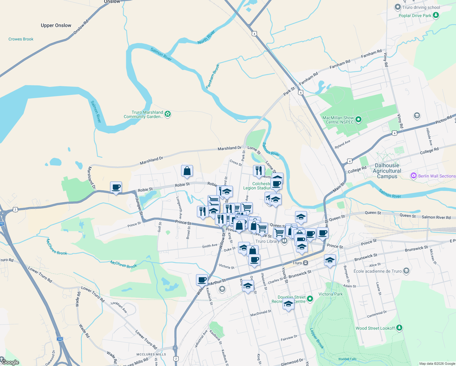 map of restaurants, bars, coffee shops, grocery stores, and more near 30 Nova Drive in Truro