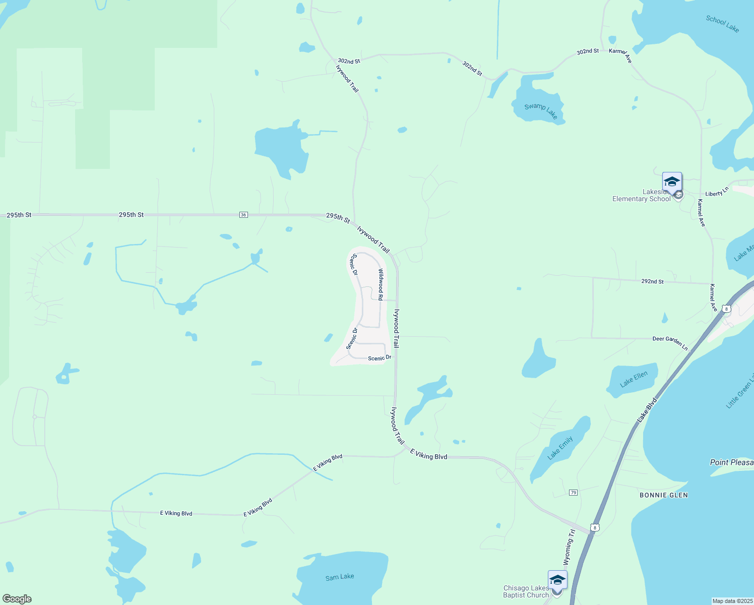 map of restaurants, bars, coffee shops, grocery stores, and more near 29192 Wildwood Road in Chisago City