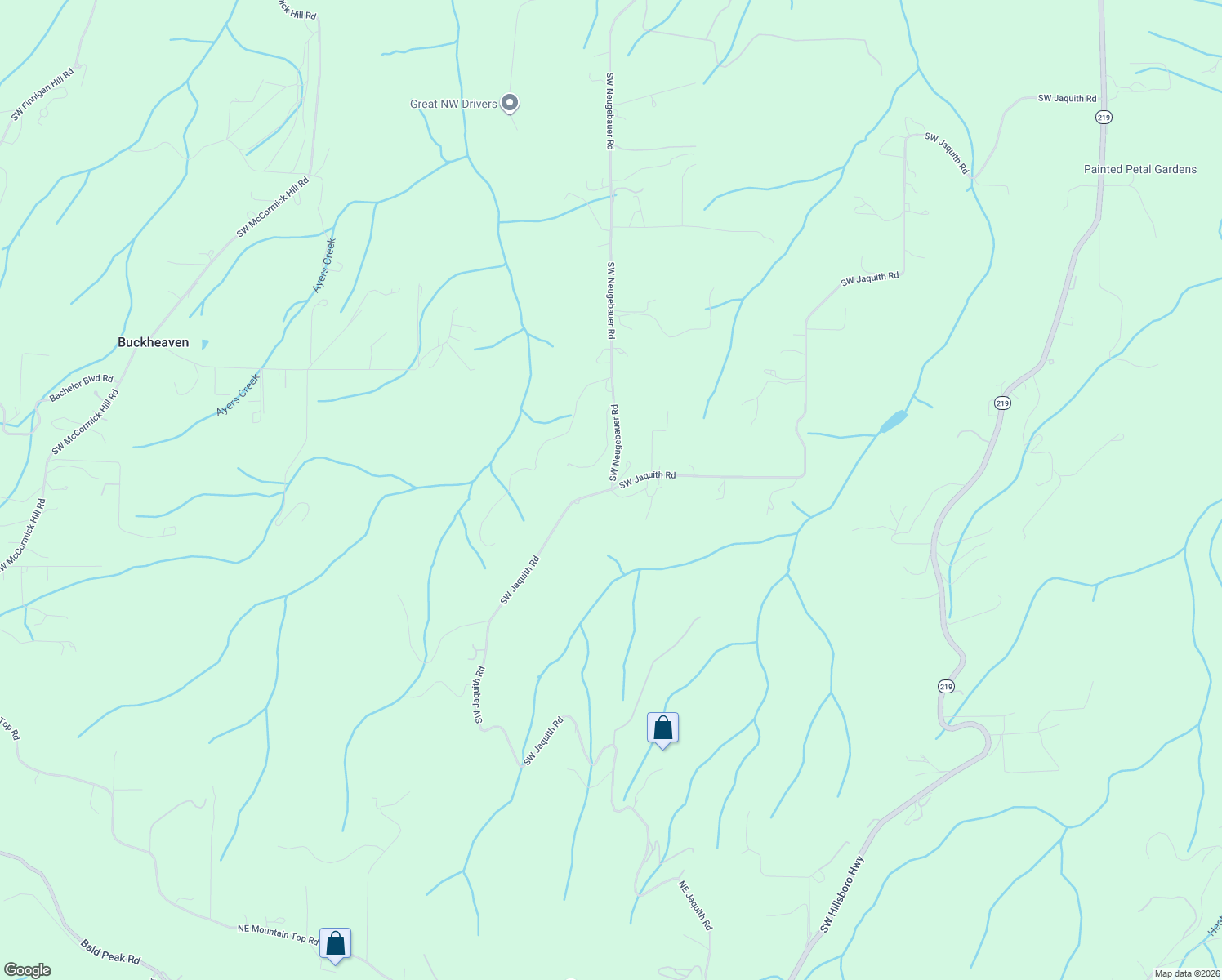 map of restaurants, bars, coffee shops, grocery stores, and more near 21298 Southwest Jaquith Road in Newberg
