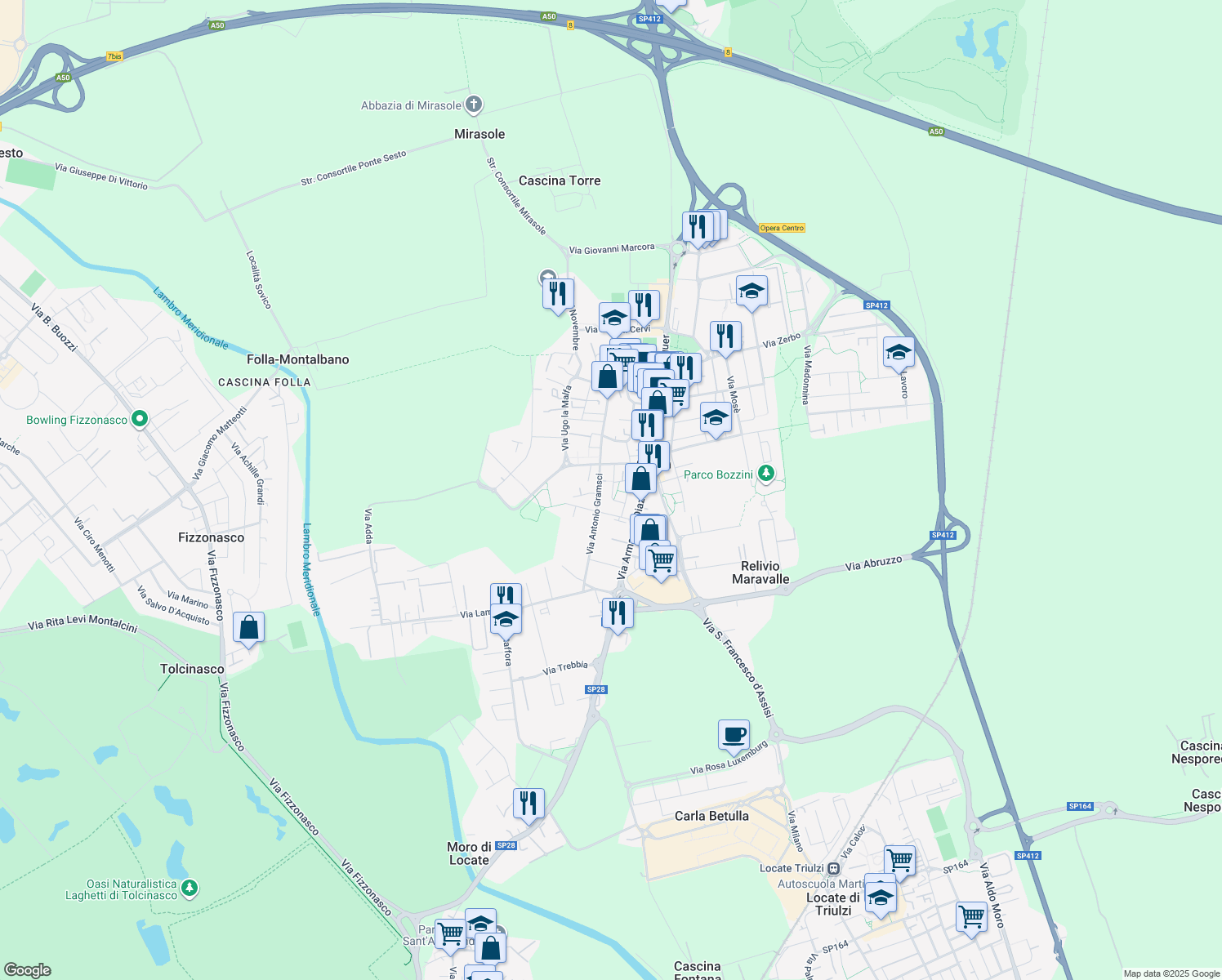 map of restaurants, bars, coffee shops, grocery stores, and more near 10 Via Dandolo in Opera