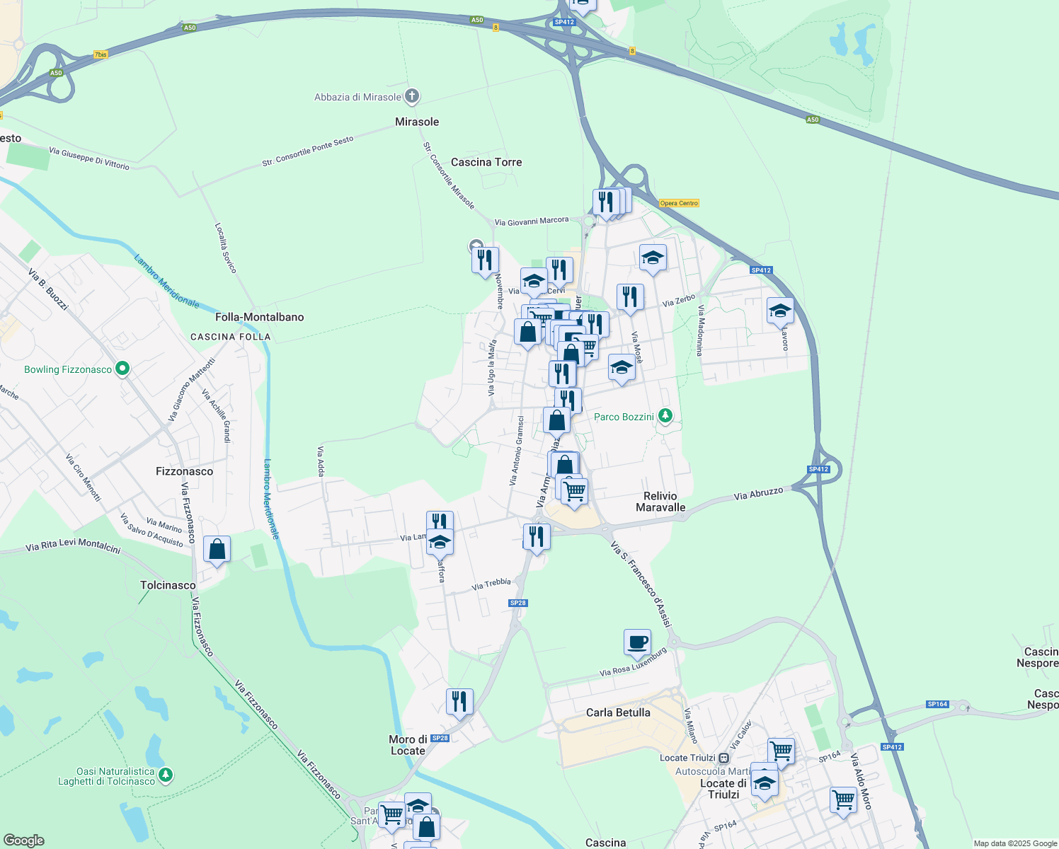 map of restaurants, bars, coffee shops, grocery stores, and more near 10 Via Dandolo in Opera