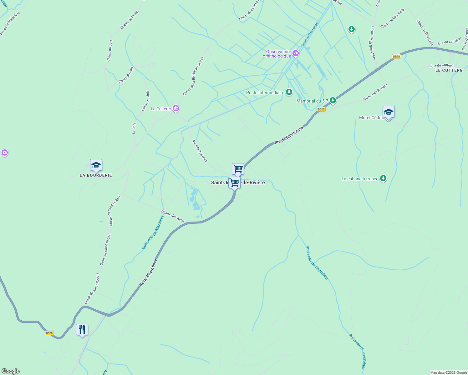 map of restaurants, bars, coffee shops, grocery stores, and more near  in Saint-Joseph-de-Rivière