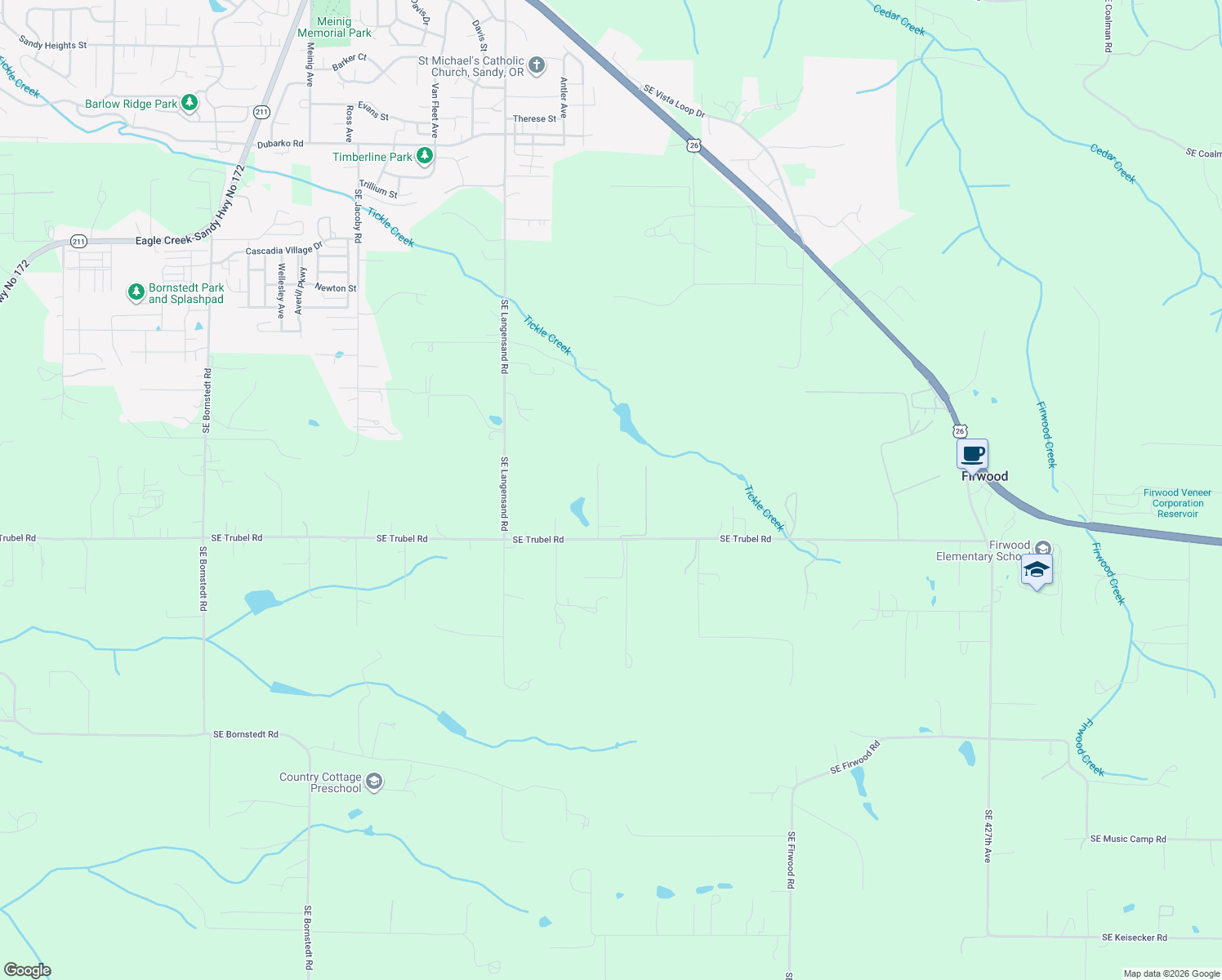 map of restaurants, bars, coffee shops, grocery stores, and more near 40795 Southeast Trubel Road in Sandy
