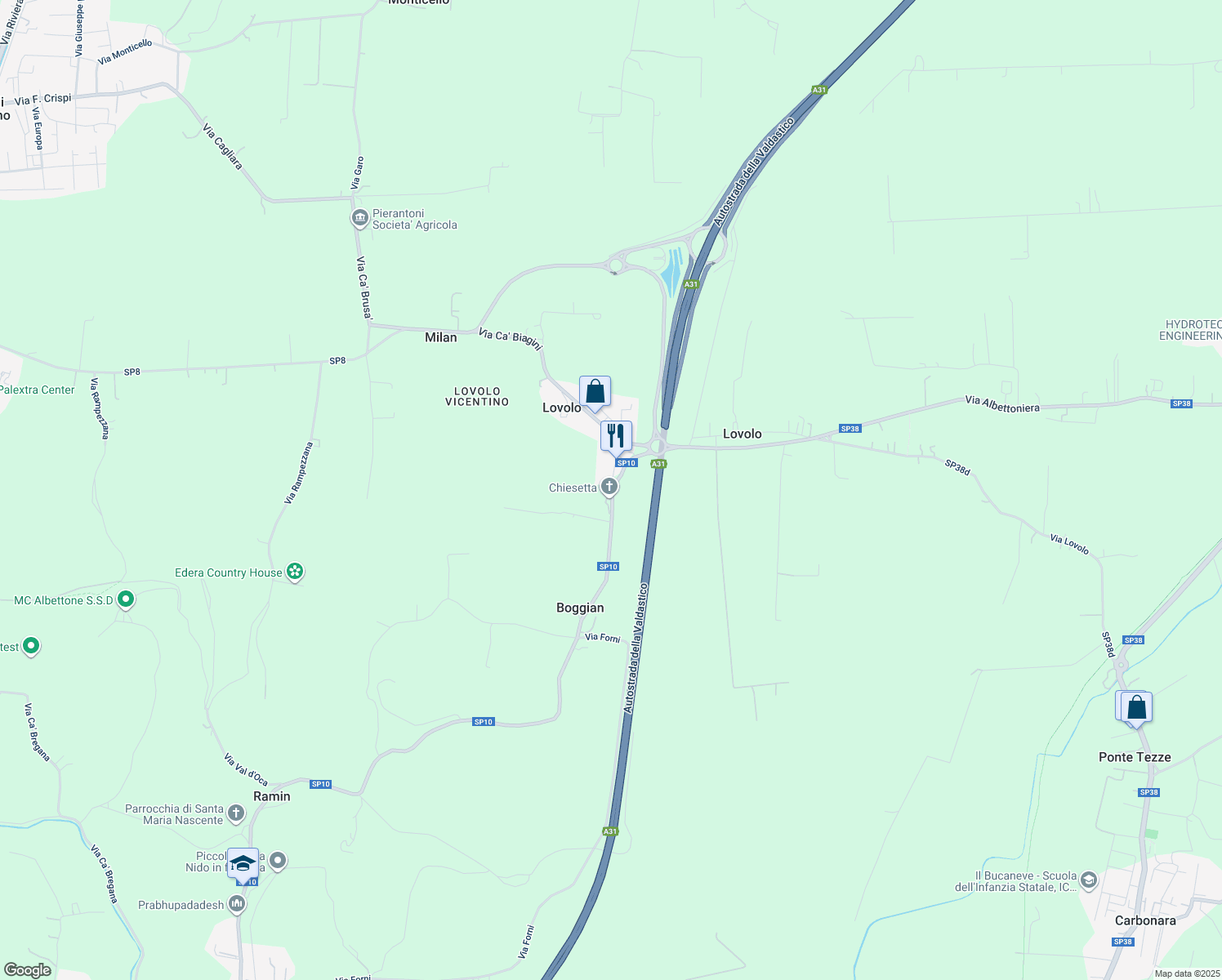 map of restaurants, bars, coffee shops, grocery stores, and more near 6 Via Cà Bassa in Provincia di Vicenza