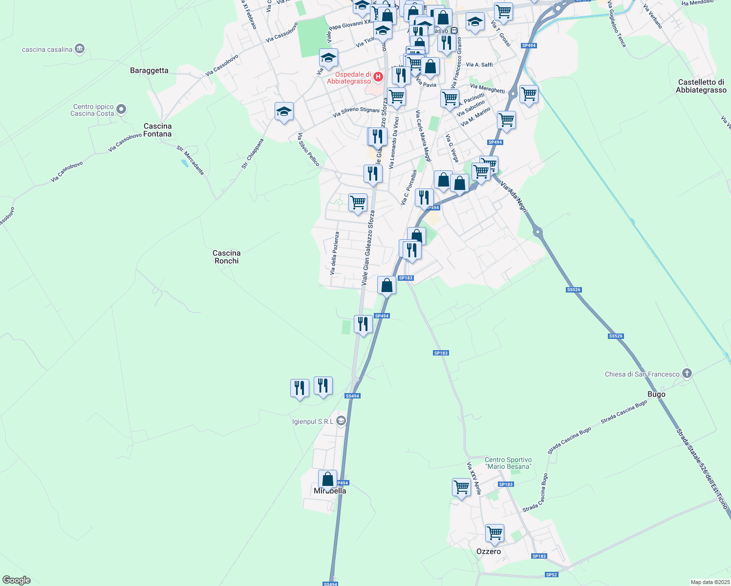 map of restaurants, bars, coffee shops, grocery stores, and more near in Metropolitan City of Milan
