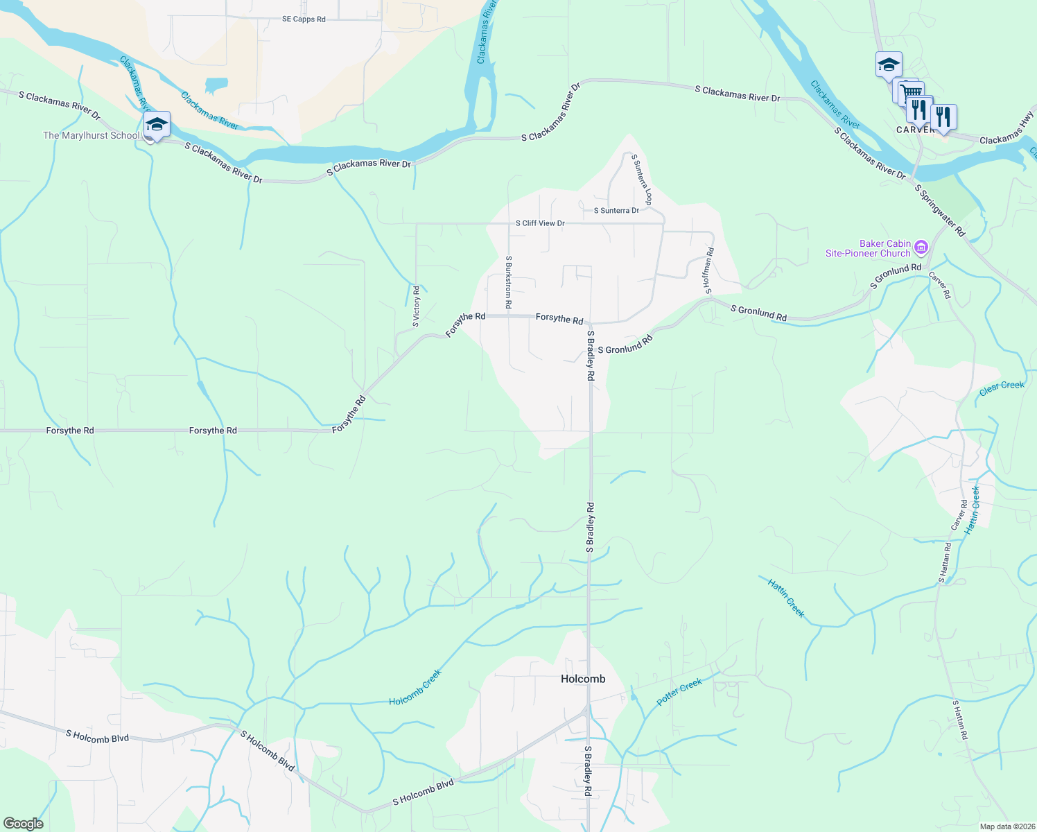 map of restaurants, bars, coffee shops, grocery stores, and more near 16783 South Outlook Road in Oregon City