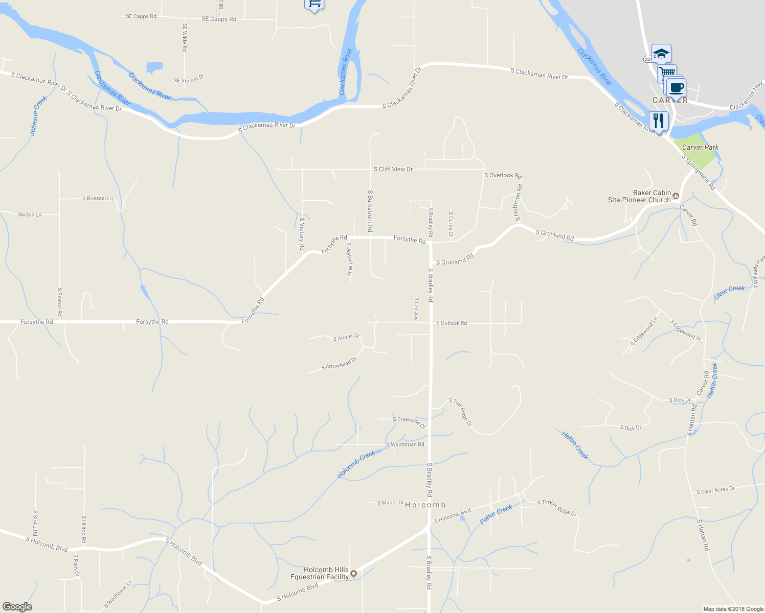 map of restaurants, bars, coffee shops, grocery stores, and more near 16783 South Outlook Road in Oregon City