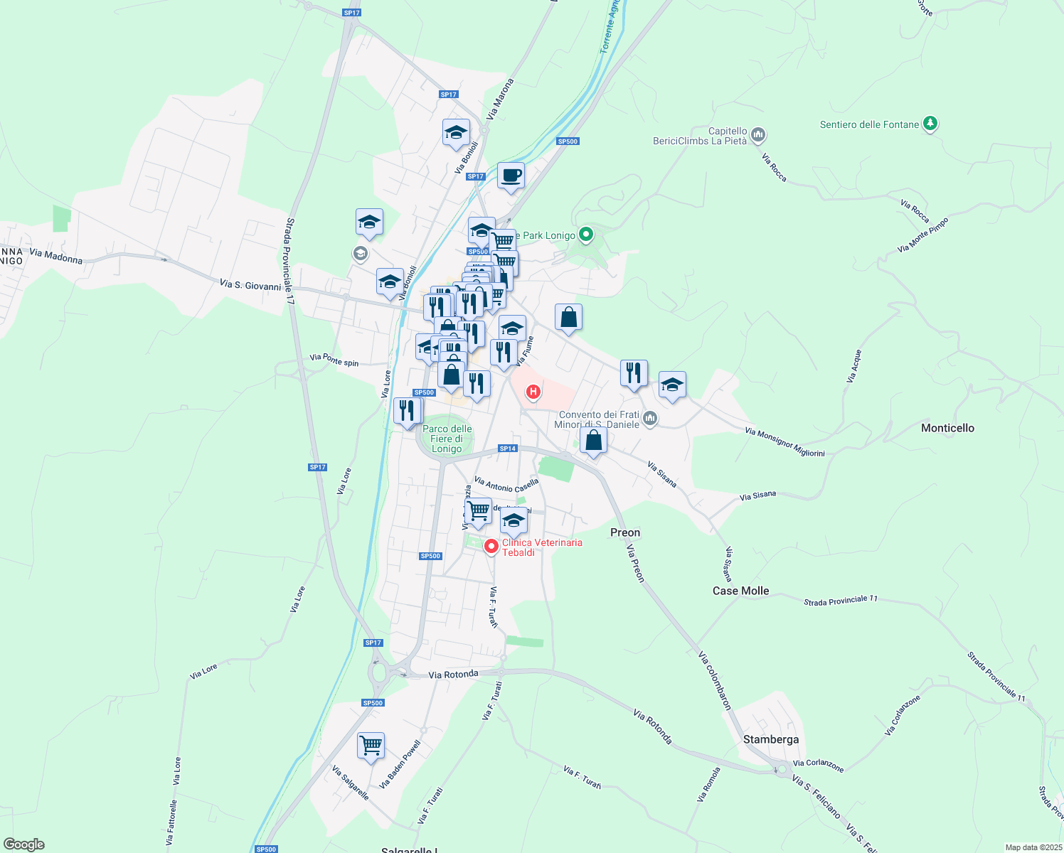 map of restaurants, bars, coffee shops, grocery stores, and more near 16 Via Circonvallazione in Lonigo