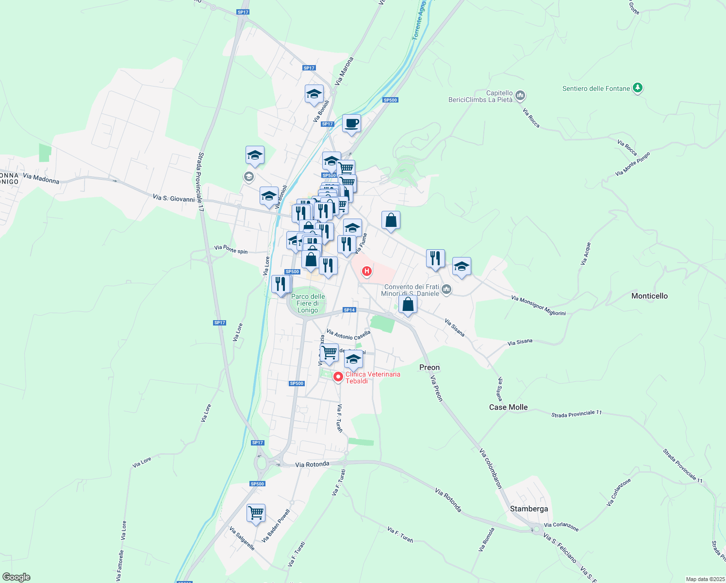 map of restaurants, bars, coffee shops, grocery stores, and more near 16 Via Circonvallazione in Lonigo