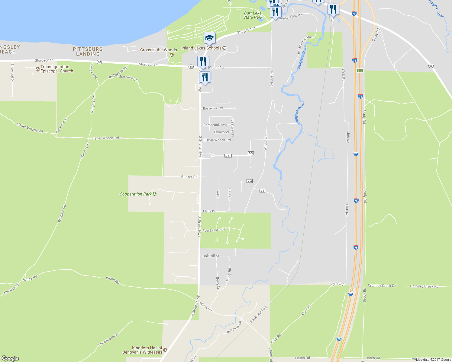 map of restaurants, bars, coffee shops, grocery stores, and more near 5282 Casey Street in Indian River