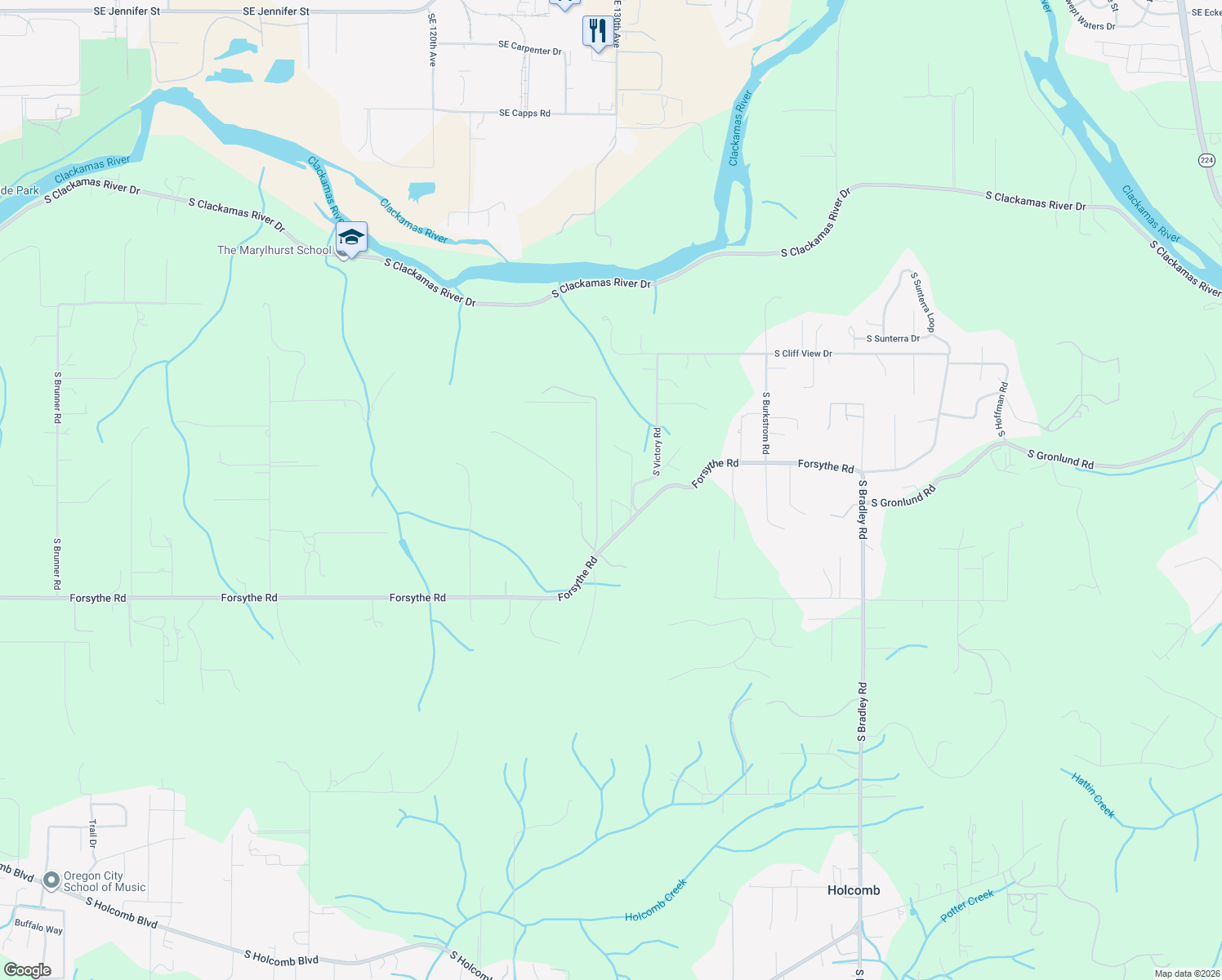 map of restaurants, bars, coffee shops, grocery stores, and more near 16433 Forsythe Road in Oregon City