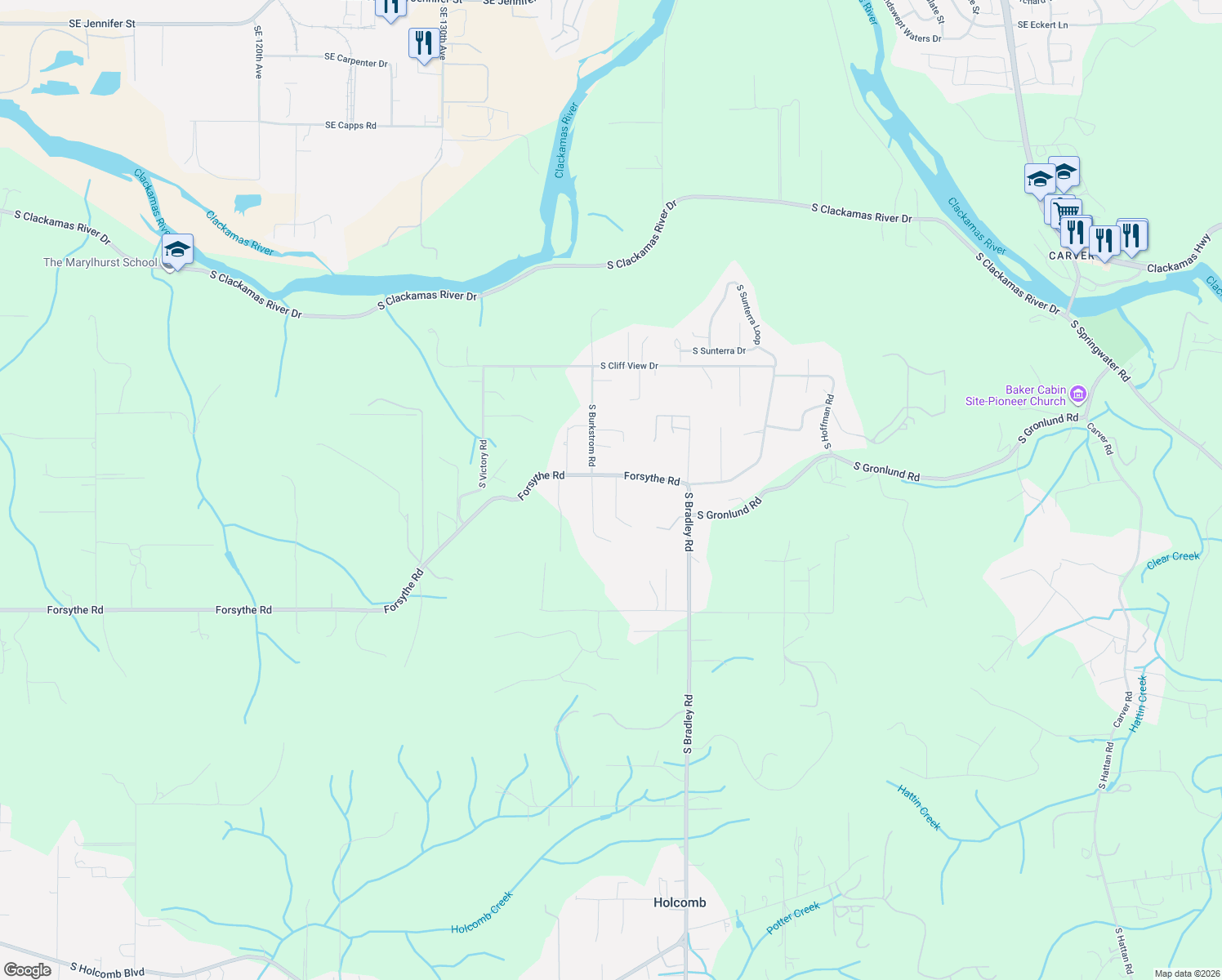 map of restaurants, bars, coffee shops, grocery stores, and more near 15189 South Kimberly Court in Oregon City