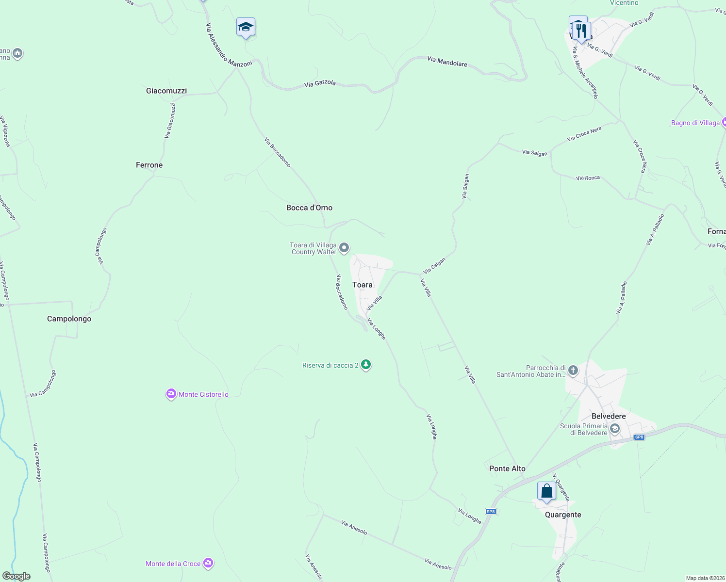 map of restaurants, bars, coffee shops, grocery stores, and more near 72 Via Villa in Toara