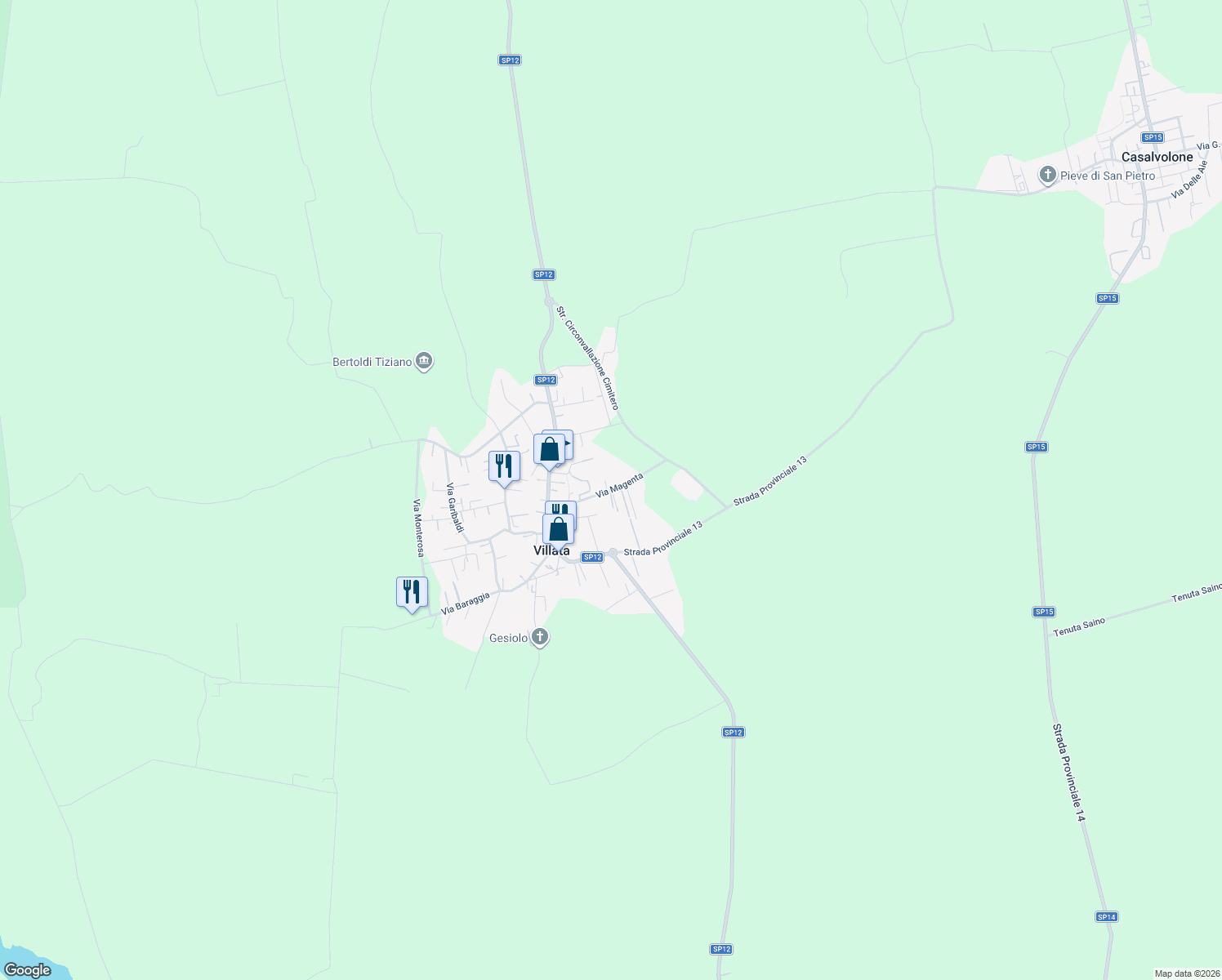 map of restaurants, bars, coffee shops, grocery stores, and more near 6 Via Magenta in Villata
