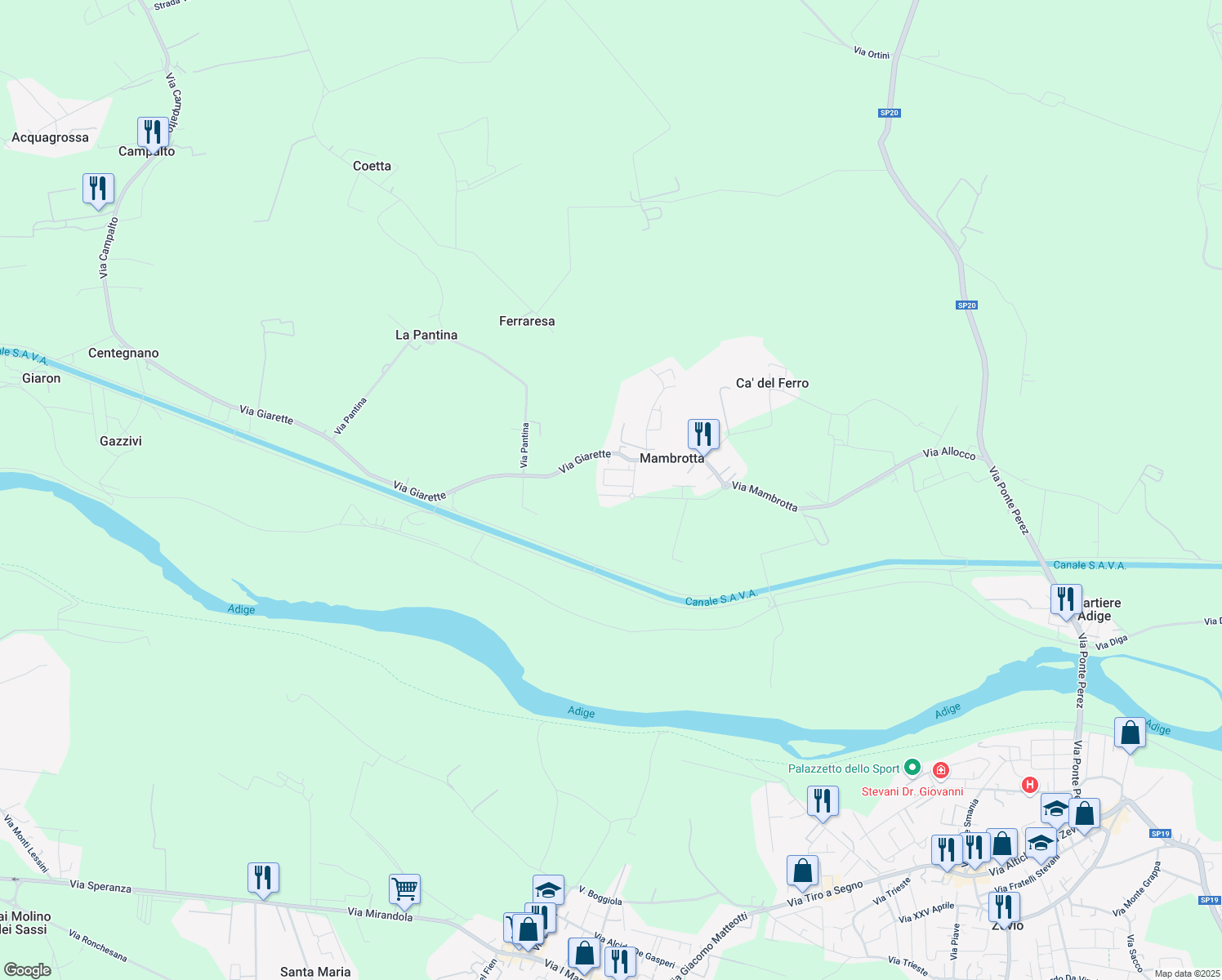 map of restaurants, bars, coffee shops, grocery stores, and more near 22 Via Giorgio Perlasca in Provincia di Verona