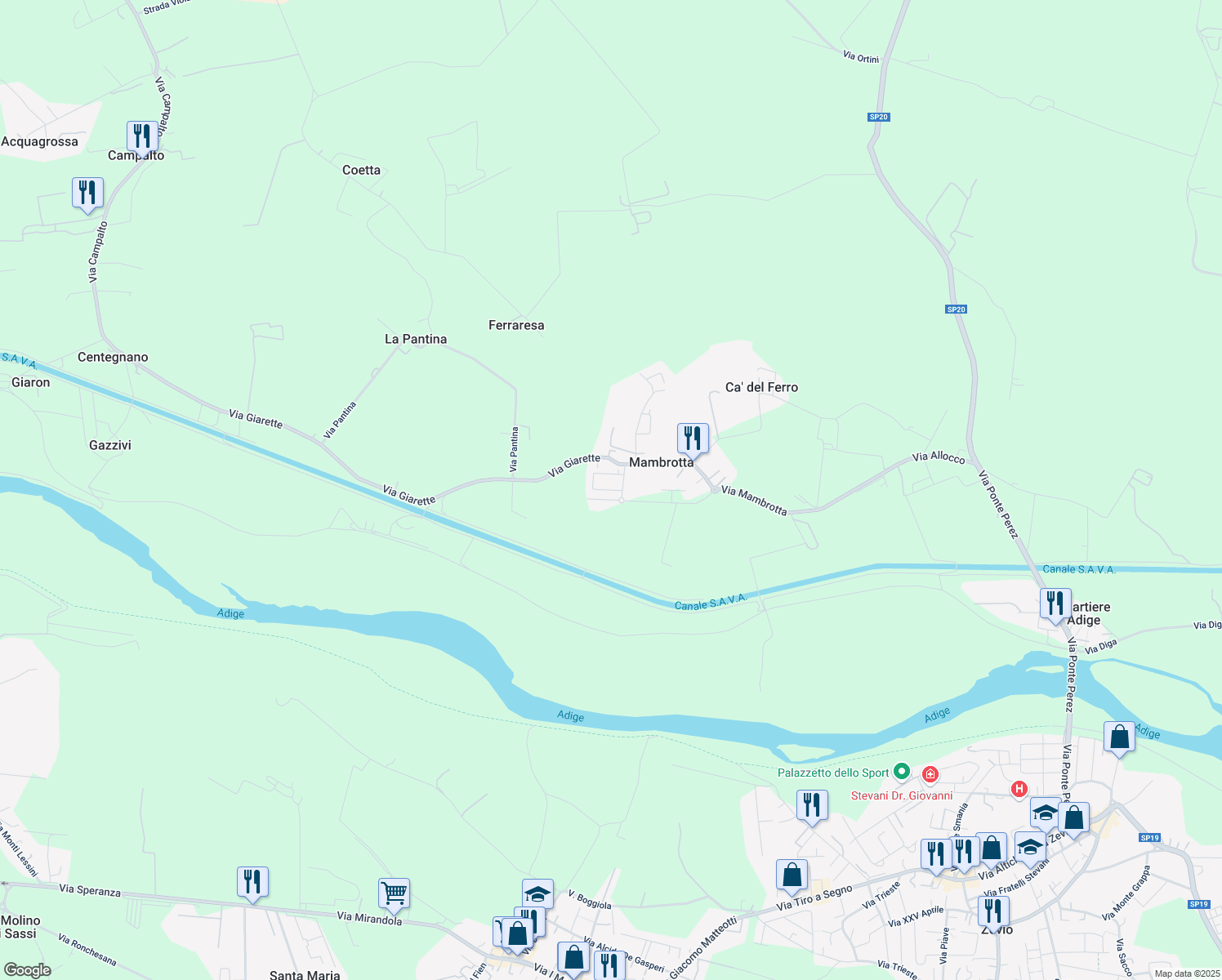 map of restaurants, bars, coffee shops, grocery stores, and more near 22 Via Giorgio Perlasca in Provincia di Verona