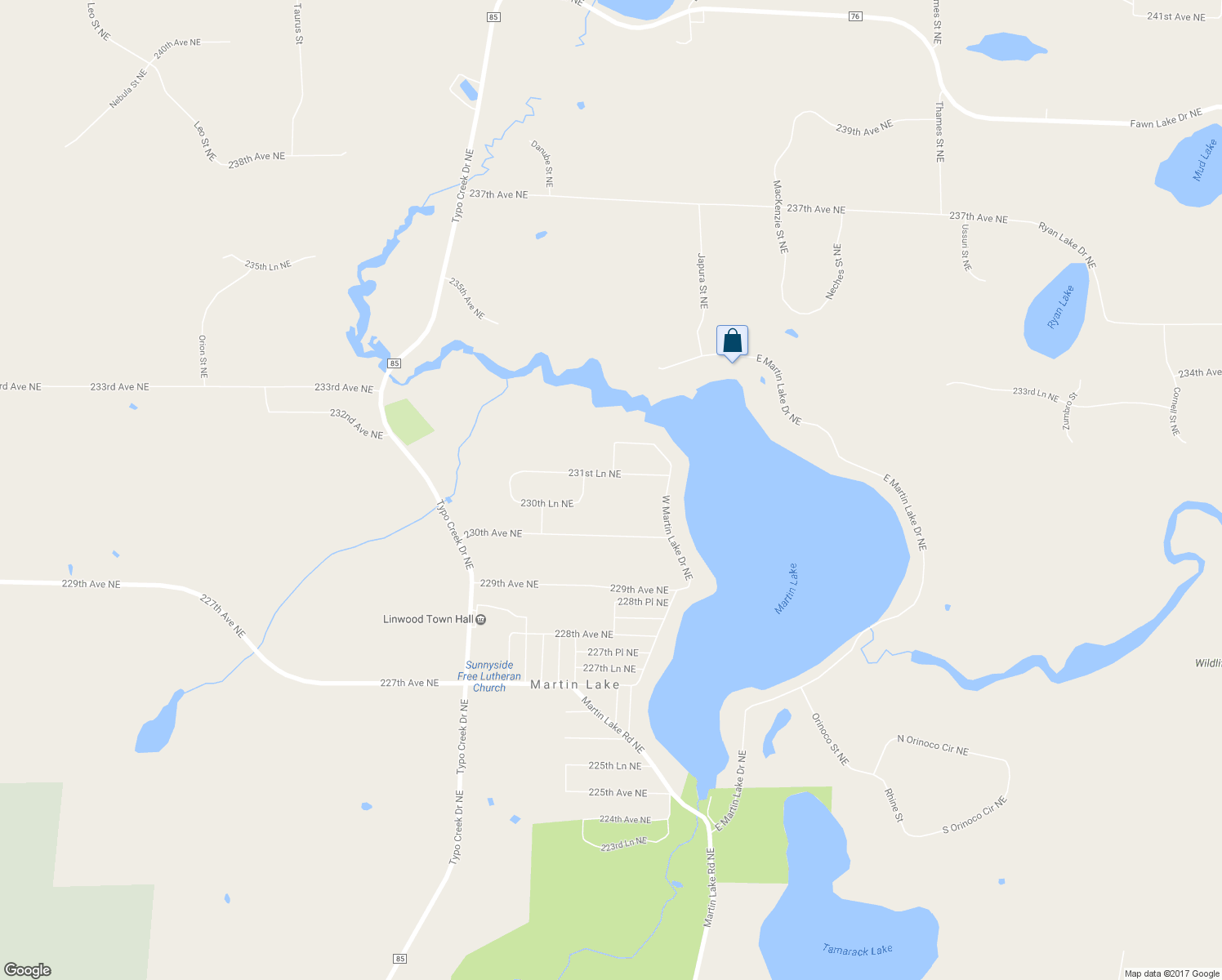 map of restaurants, bars, coffee shops, grocery stores, and more near 6880 231st Lane Northeast in Stacy