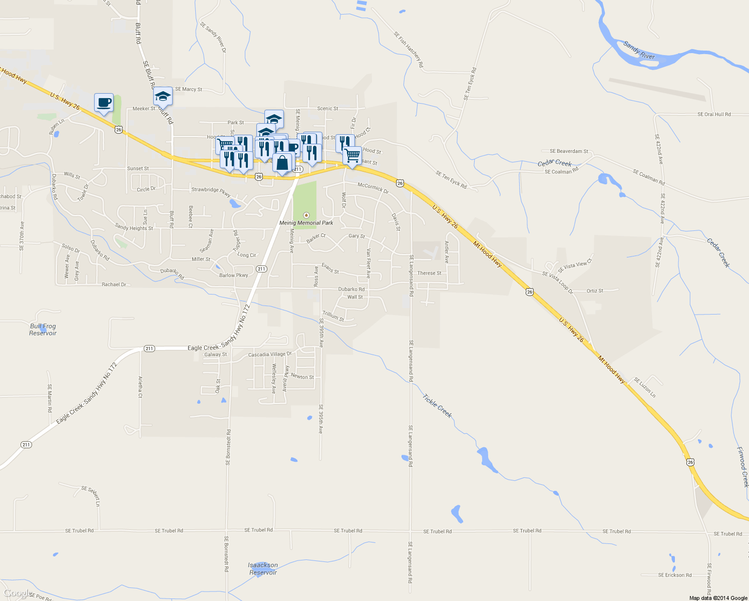 map of restaurants, bars, coffee shops, grocery stores, and more near 39730 Wall Street in Sandy