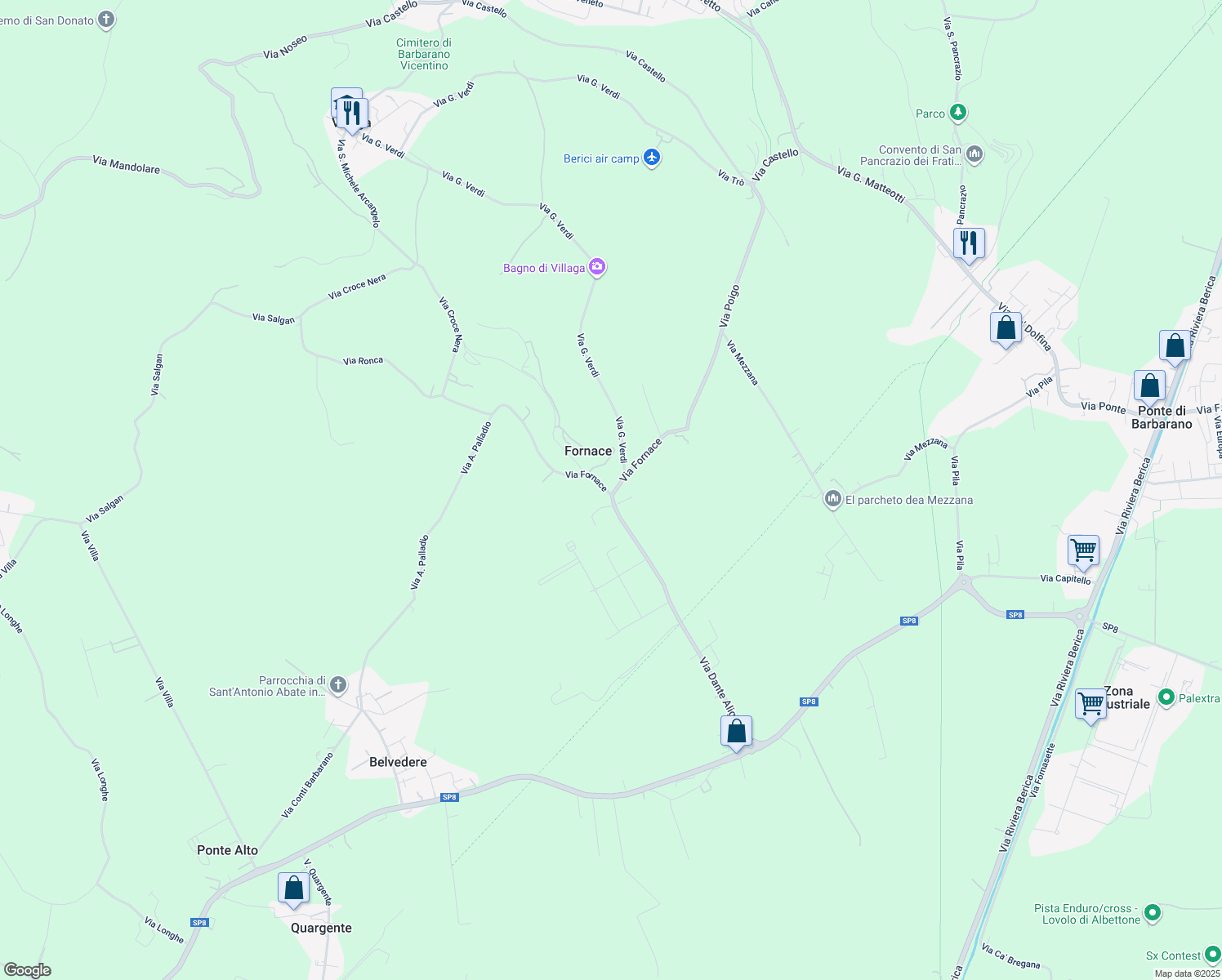 map of restaurants, bars, coffee shops, grocery stores, and more near 50 Via G. Verdi in Vicenza