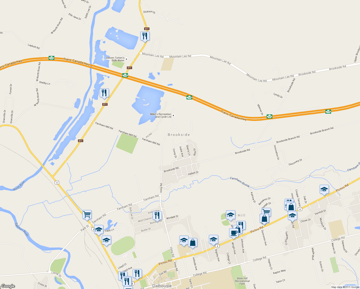 map of restaurants, bars, coffee shops, grocery stores, and more near 155 Nita Drive in Brookside