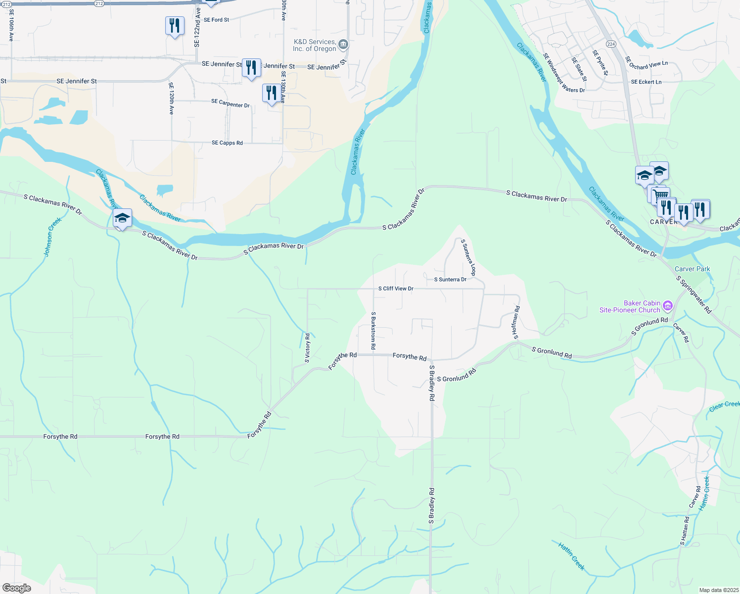 map of restaurants, bars, coffee shops, grocery stores, and more near 14931 South Burkstrom Road in Oregon City