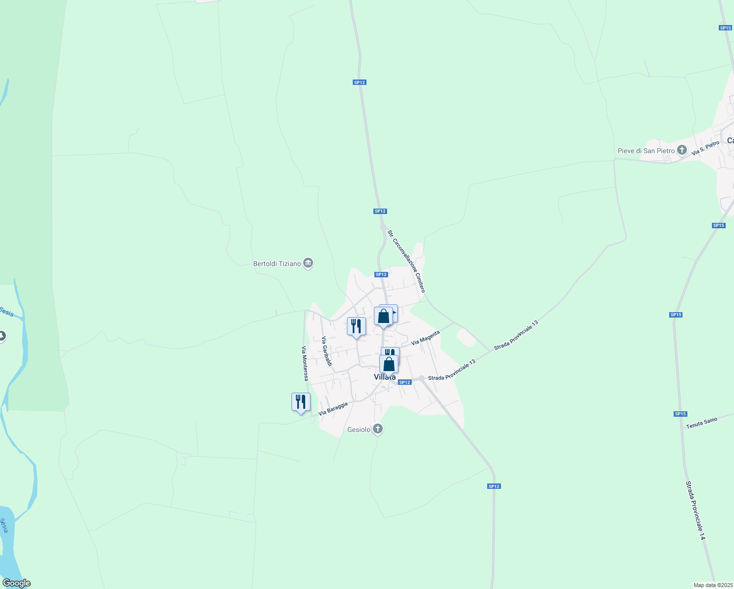 map of restaurants, bars, coffee shops, grocery stores, and more near 5A Via Circonvallazione in Villata