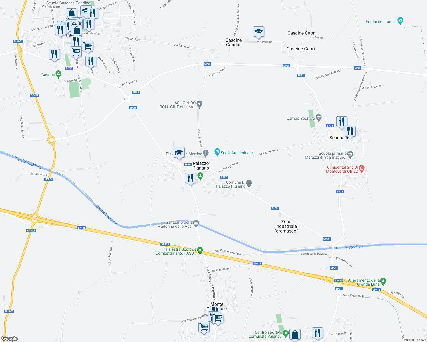 map of restaurants, bars, coffee shops, grocery stores, and more near in Provincia di Cremona