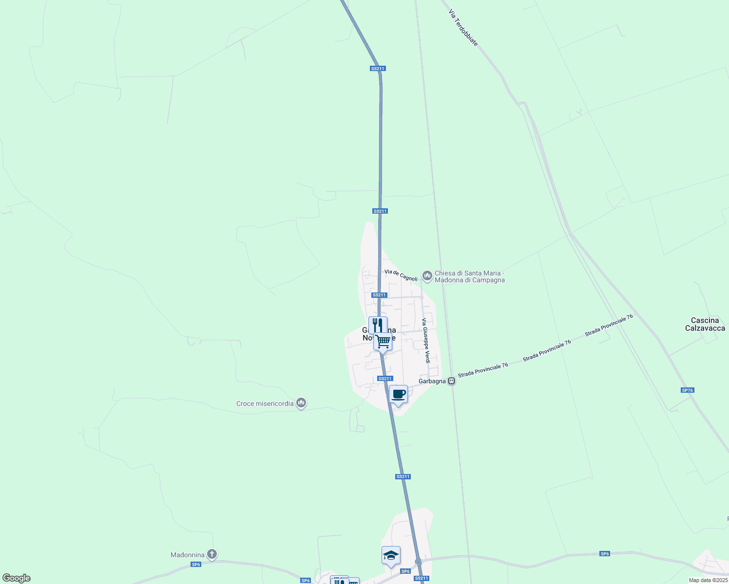 map of restaurants, bars, coffee shops, grocery stores, and more near 25 Via dei Mille in Provincia di Novara