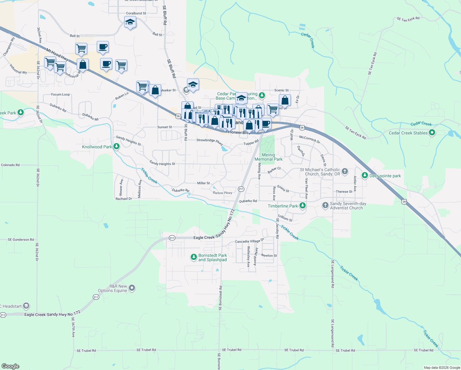 map of restaurants, bars, coffee shops, grocery stores, and more near 38791 Sawyer Street in Sandy