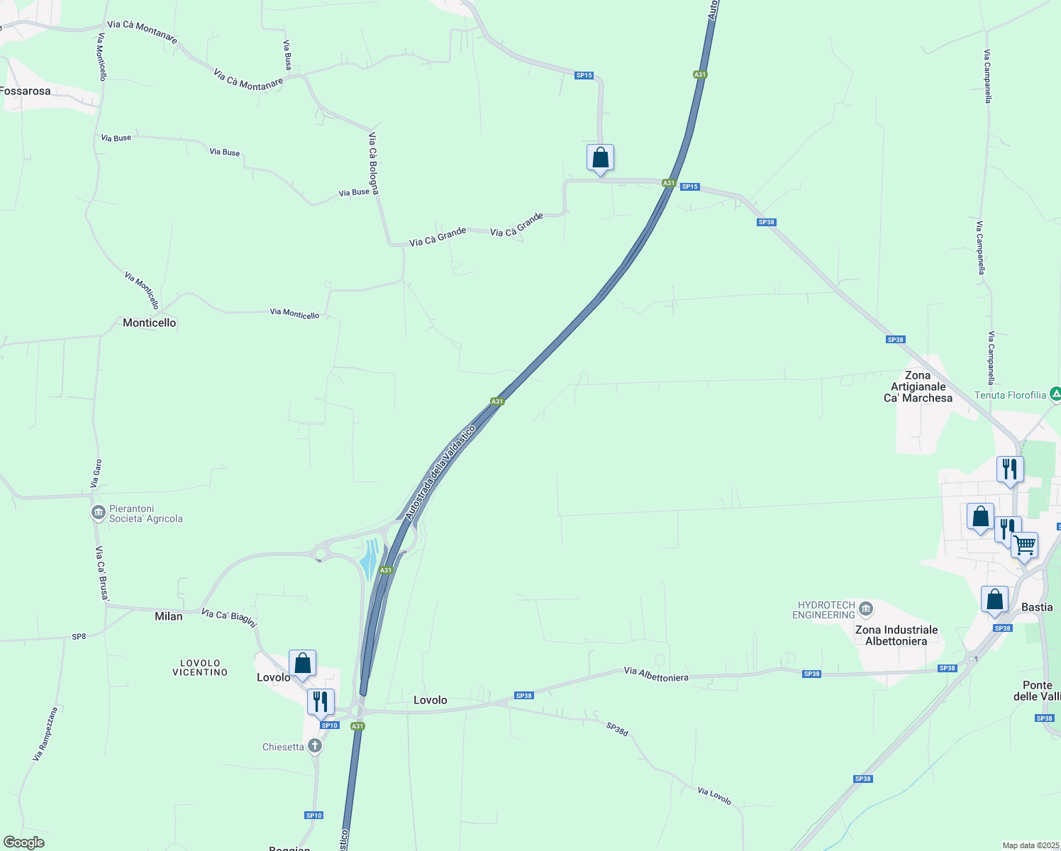 map of restaurants, bars, coffee shops, grocery stores, and more near 55 Via Ca' Marchesa in Bastia