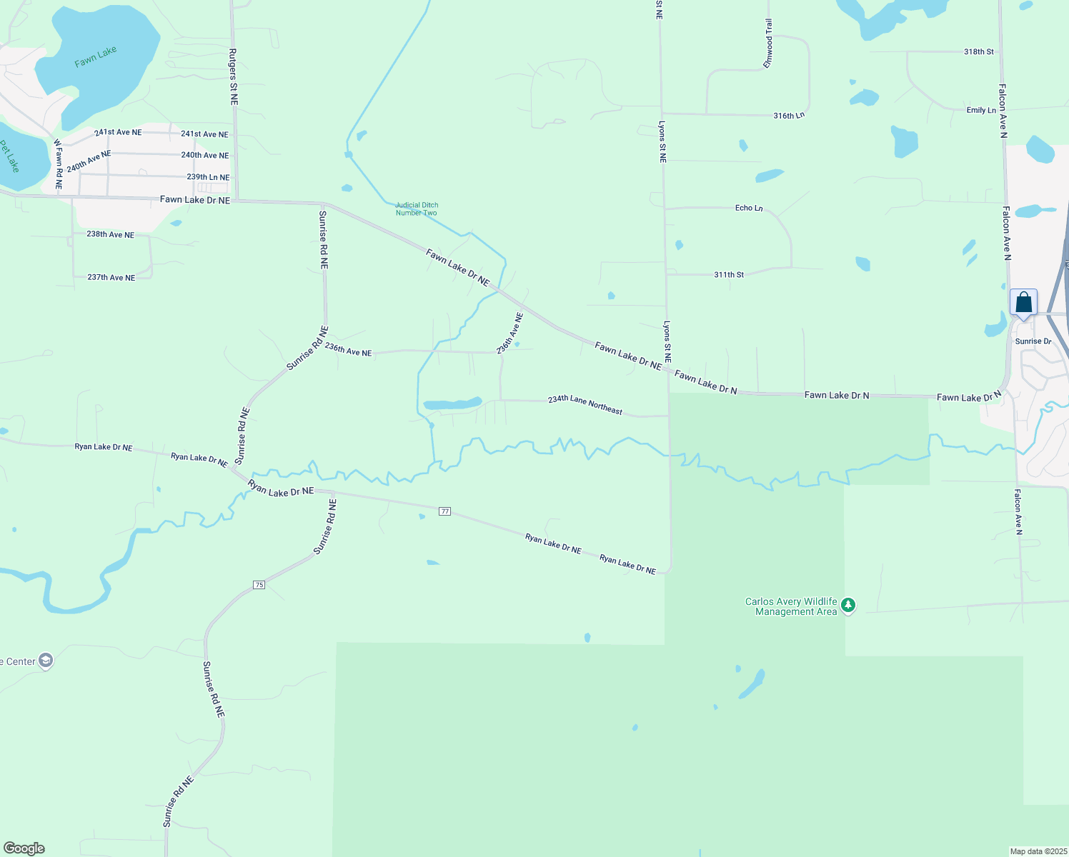 map of restaurants, bars, coffee shops, grocery stores, and more near 9470 234th Lane Northeast in Stacy