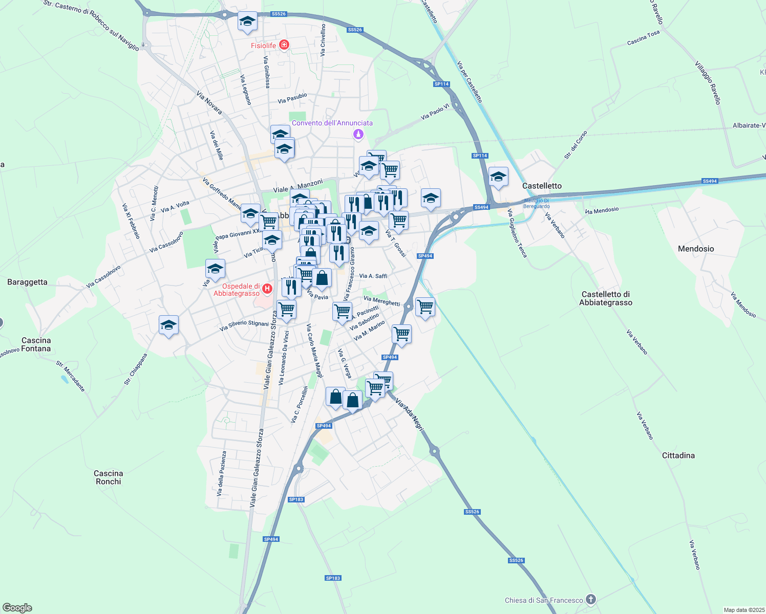 map of restaurants, bars, coffee shops, grocery stores, and more near in Metropolitan City of Milan