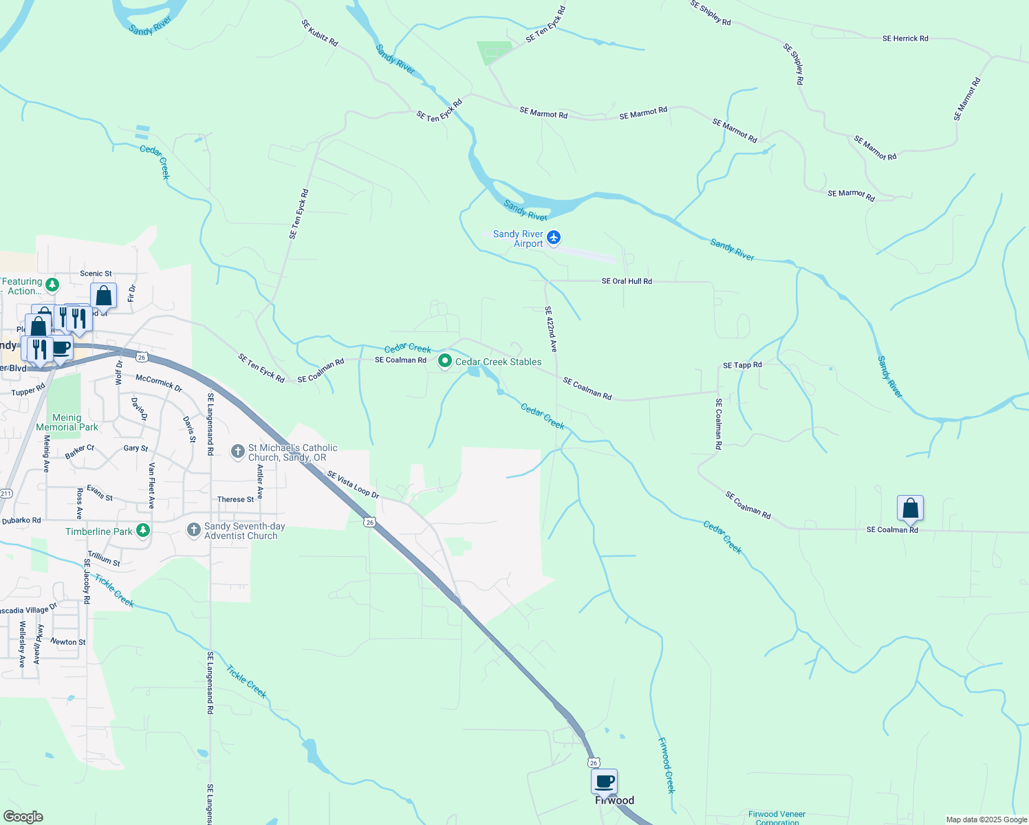 map of restaurants, bars, coffee shops, grocery stores, and more near 41956 Southeast Coalman Road in Sandy