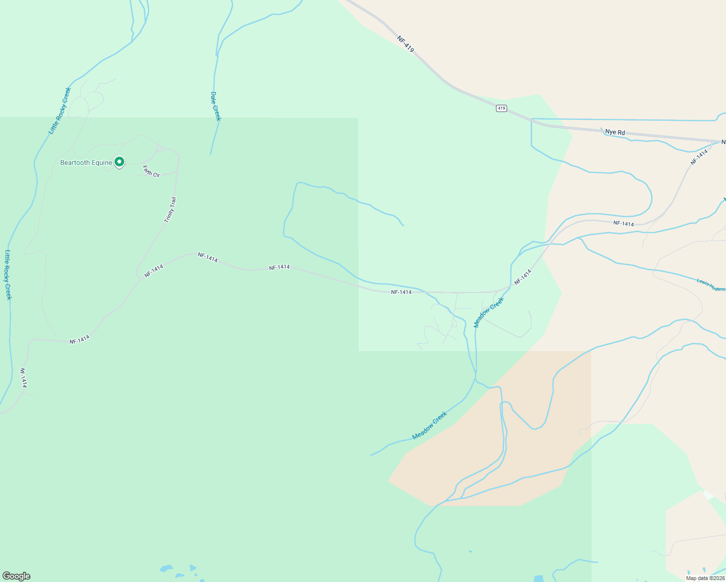 map of restaurants, bars, coffee shops, grocery stores, and more near National Forest Development Road 1414 in Fishtail