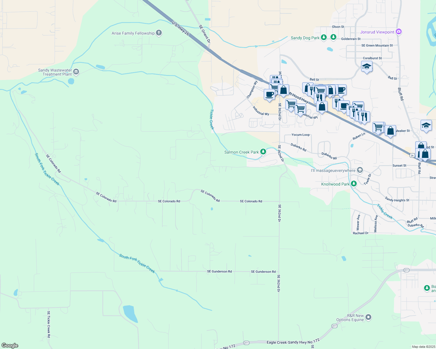 map of restaurants, bars, coffee shops, grocery stores, and more near 35310 Skogan Road in Sandy
