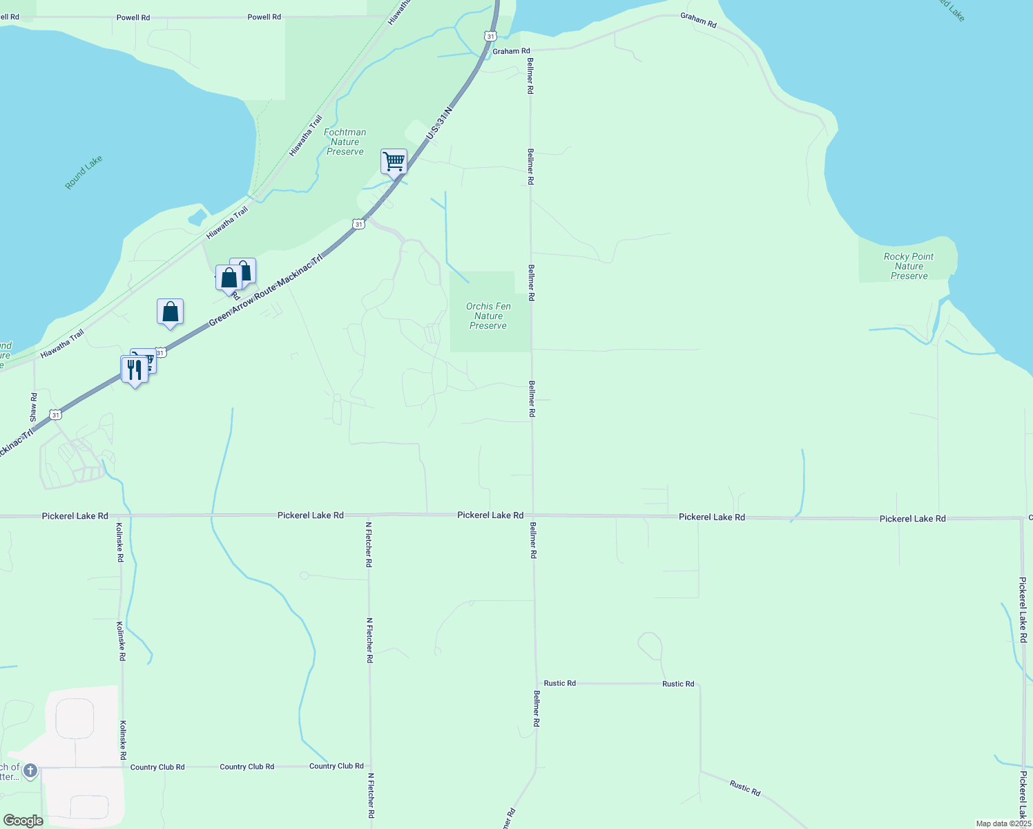 map of restaurants, bars, coffee shops, grocery stores, and more near 5183 Vis-A-Vis Ln in Petoskey